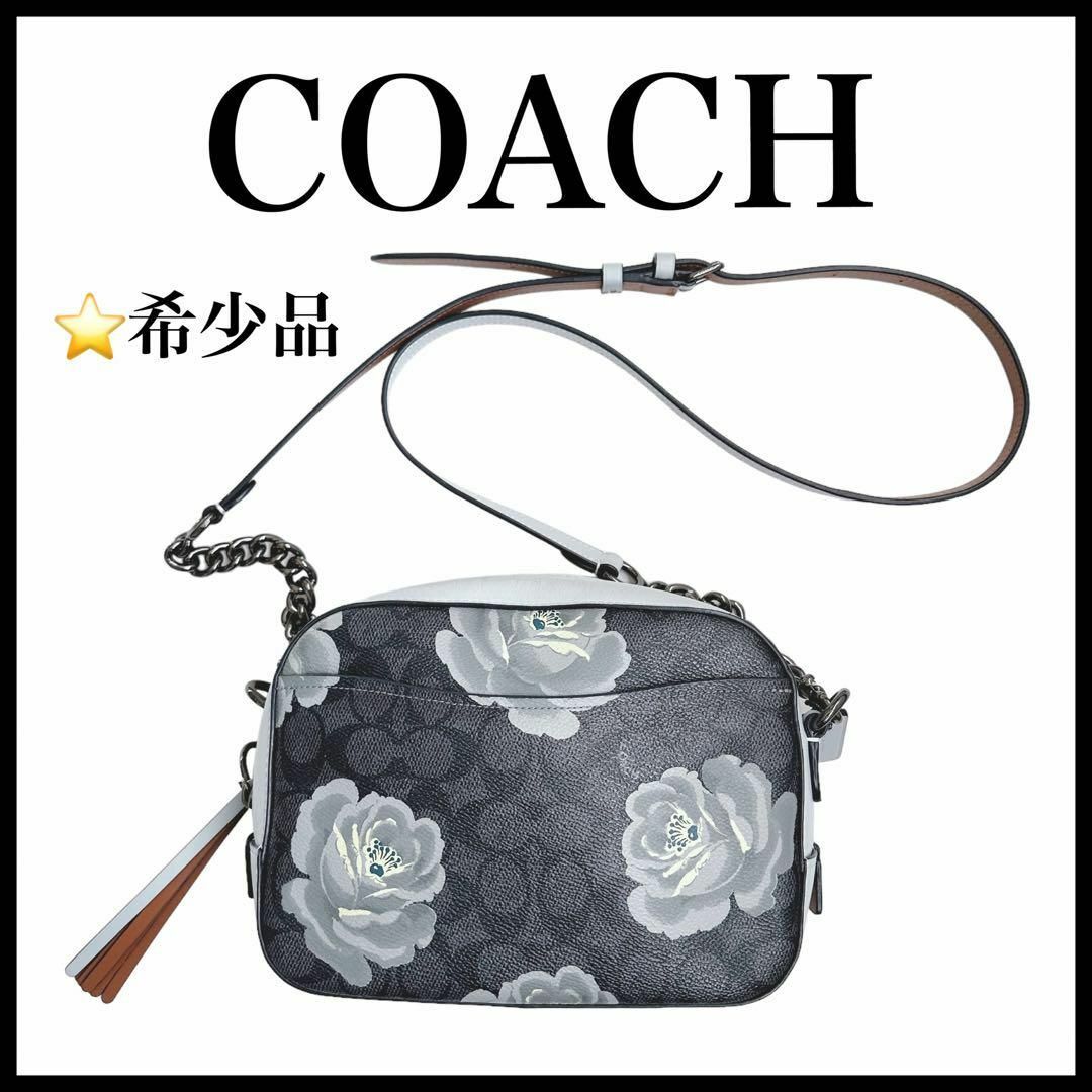 COACH(コーチ)の【COACH】ショルダーバッグ　花柄　ブラック　ライトグレー　希少品 レディースのバッグ(ショルダーバッグ)の商品写真