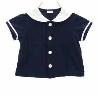 ベビーディオール 半袖 シャツ 90 ネイビー baby Dior 鹿の子地 キッズ 古着 【240322】 メール便可(ブラウス)