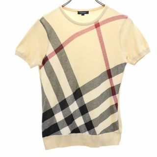 BURBERRY - バーバリー 三陽商会 チェック柄 半袖 コットン セーター 1 ベージュ系 BURBERRY ニット レディース 古着 【240322】 メール便可