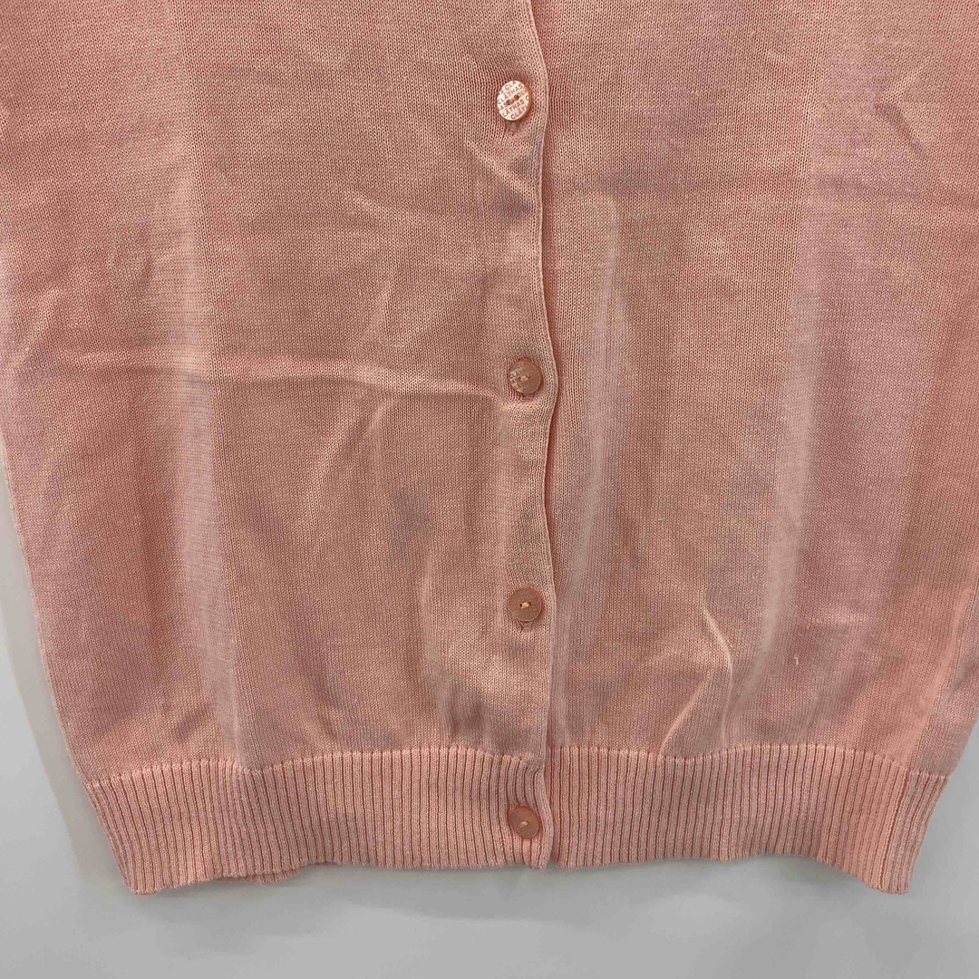 CLATHAS(クレイサス)のCLATHAS クレイサス レディース 半袖カーディガン　薄ピンク　ロゴ刺繍　麻混 レディースのトップス(カーディガン)の商品写真