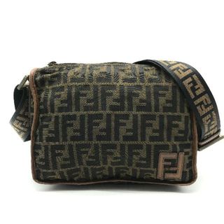 フェンディ(FENDI)のFENDI フェンディ ズッカ柄 ミニ ショルダー バッグ キャンバス レザー ブラウン カーキ m12259(ショルダーバッグ)