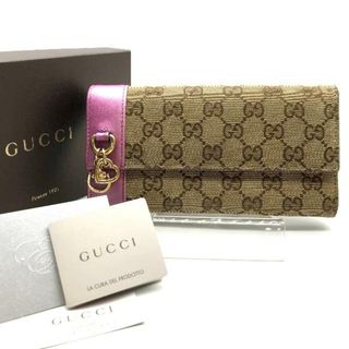 グッチ(Gucci)のGUCCI グッチ GGキャンバス ハートチャーム メタリック ピンク 長財布 ウォレット a2047(財布)