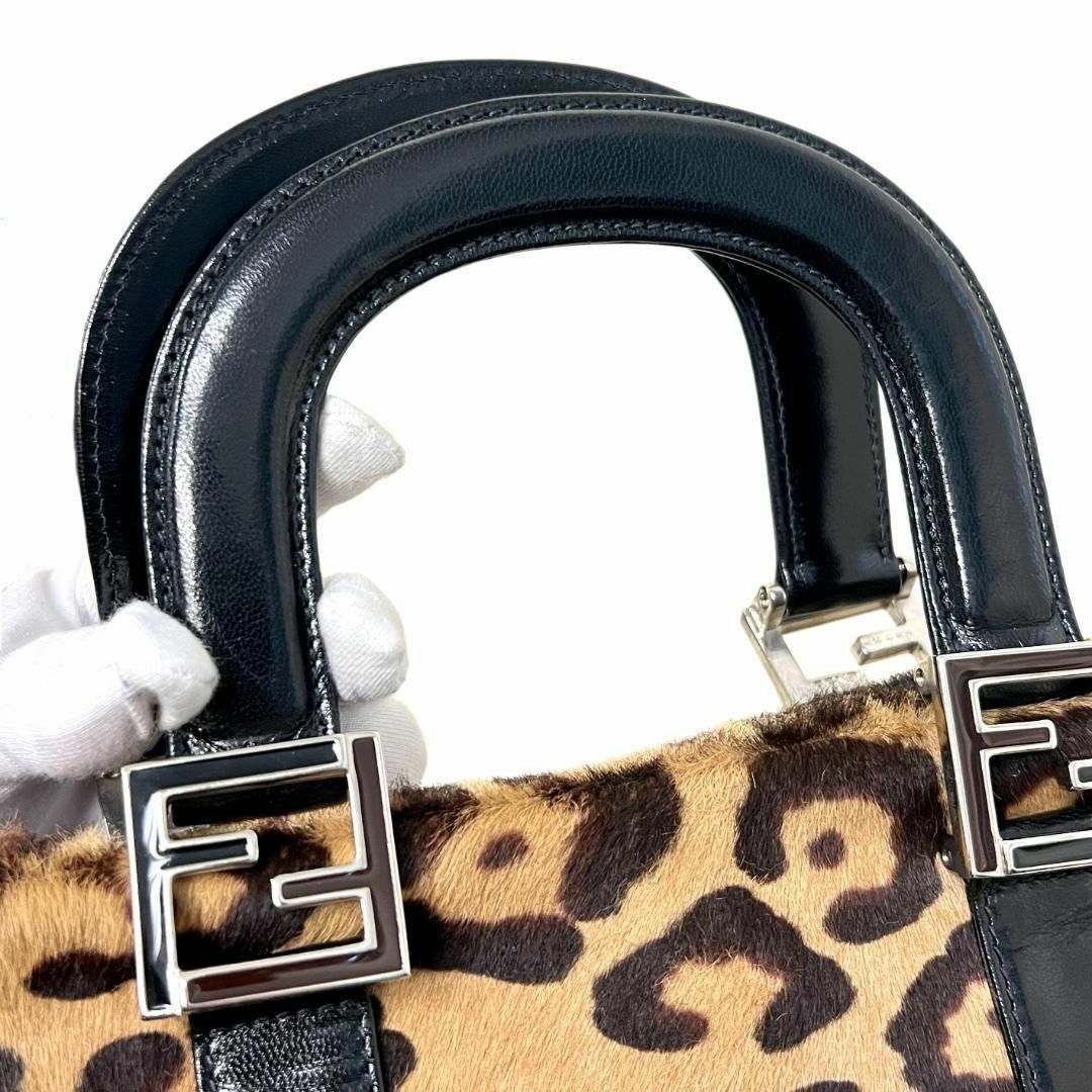 FENDI(フェンディ)の極美品　フェンディ　バッグ　ヴィンテージ　ハラコ　レオパード　トート　ロゴ　レア レディースのバッグ(トートバッグ)の商品写真