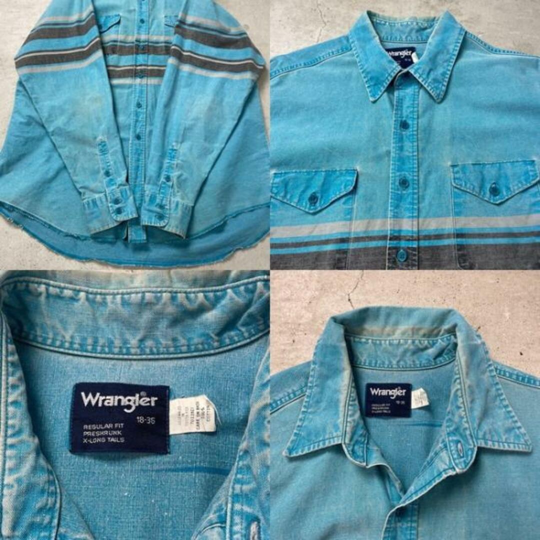 Wrangler(ラングラー)の80年代 Wrangler ラングラー 長袖 ウエスタンシャツ Brushpopper ボーダー メンズ2XL相当 メンズのトップス(シャツ)の商品写真