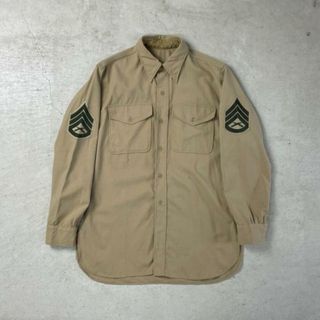 50年代~60年代 米軍実品 USMC 長袖 コットンツイル ミリタリーサービスドレスシャツ ワッペン メンズM-L相当(戦闘服)