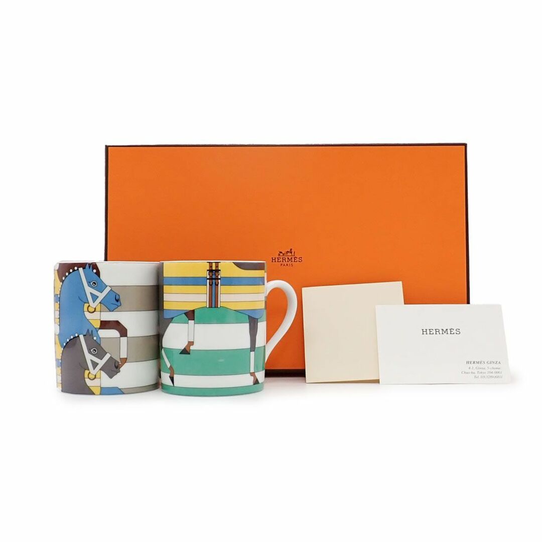 Hermes(エルメス)の新品 エルメス ロカバール マグカップ 051432P コップ ホワイト ホワイト グレー系 グリーン系 ペアカップ ポーセリン 限定品 ボーダー柄 馬モチーフ  インテリア/住まい/日用品のキッチン/食器(グラス/カップ)の商品写真