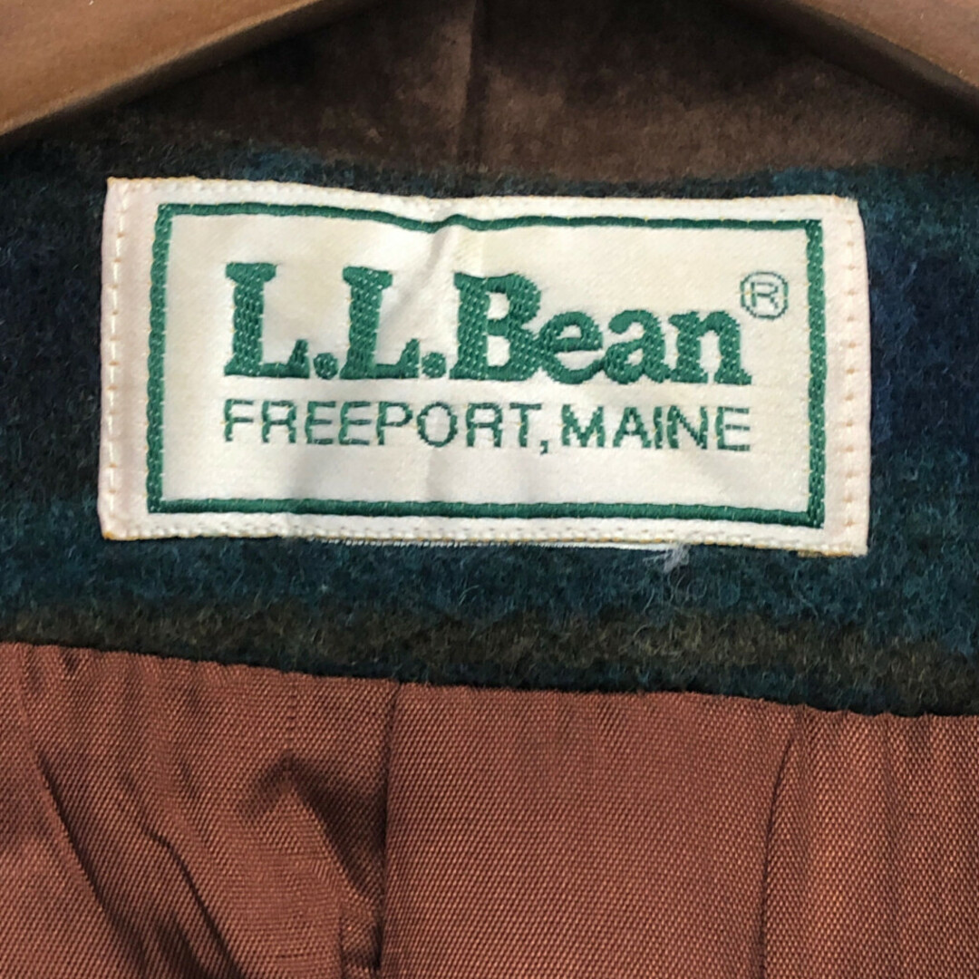 L.L.Bean(エルエルビーン)の80年代 L.L.Bean エルエルビーン ウール ステンカラーコート アウトドア 総柄 マルチカラー (レディース L相当) 中古 古着 Q0652 レディースのジャケット/アウター(ロングコート)の商品写真
