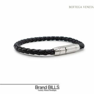 Bottega Veneta - 未使用品 ボッテガ ヴェネタ イントレチャート レザー ブレスレット 775231 ブラック シルバー金具 ラムスキン Mサイズ メンズ アクセサリー