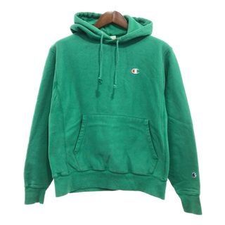 チャンピオン(Champion)の【B品】 Champion チャンピオン リバースウィーブ ワンポイントロゴ スウェット パーカー グリーン (メンズ MEDIUM) 中古 古着 Q0668(パーカー)