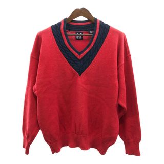 ギャップ(GAP)の90年代 GAP ギャップ チルデンニット コットン セーター オールドギャップ レッド (メンズ XL) 中古 古着 Q0679(ニット/セーター)