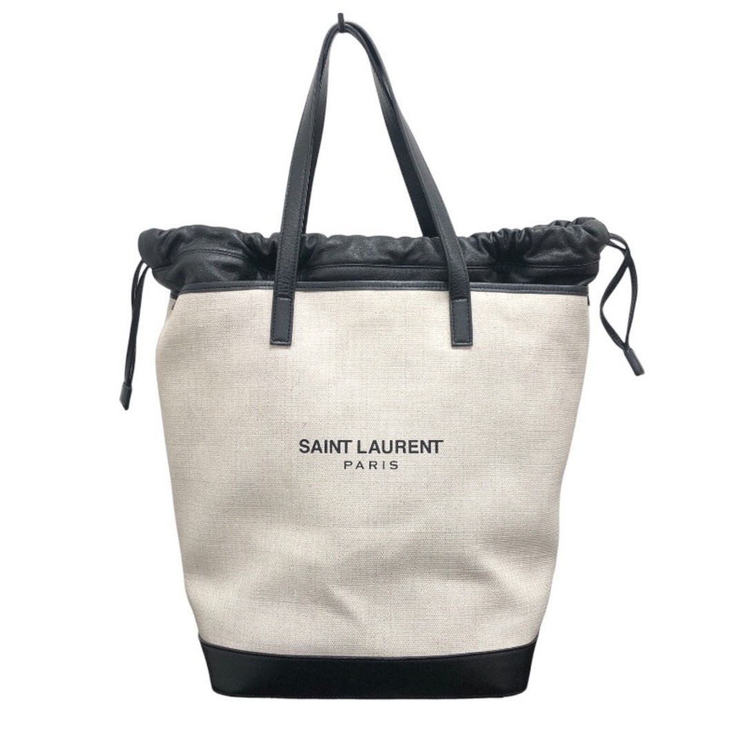 Saint Laurent(サンローラン)の　サンローラン SAINT LAURENT テディトートバッグ 55195 ブラック×アイボリー  キャンバスレザー ユニセックス トートバッグ レディースのバッグ(トートバッグ)の商品写真