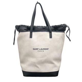 サンローラン(Saint Laurent)の　サンローラン SAINT LAURENT テディトートバッグ 55195 ブラック×アイボリー  キャンバスレザー ユニセックス トートバッグ(トートバッグ)