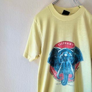 70s　半袖Tシャツ　染み込みプリント　シングルステッチ　イエロー(Tシャツ/カットソー(半袖/袖なし))