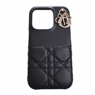 クリスチャンディオール(Christian Dior)の【中古】Christian Dior クリスチャンディオール レディディオール カナージュ レザー IPhone14 Pro スマホケース - ブラック by(その他)