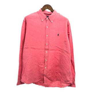 90年代 RALPH LAUREN ラルフローレン CUSTOM FIT ボタンダウン 長袖シャツ 大きいサイズ ピンク (メンズ XXL) 中古 古着 Q0752(シャツ)