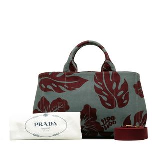 プラダ(PRADA)の美品 プラダ 三角ロゴプレート ハイビスカス カナパ M ハンドバッグ ショルダーバッグ 2WAY キャンバス レディース PRADA 【1-0141740】(ハンドバッグ)