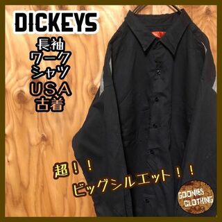 ディッキーズ(Dickies)のディッキーズ ブラック 長袖 ワーク シャツ USA古着 90s アメカジ(シャツ)