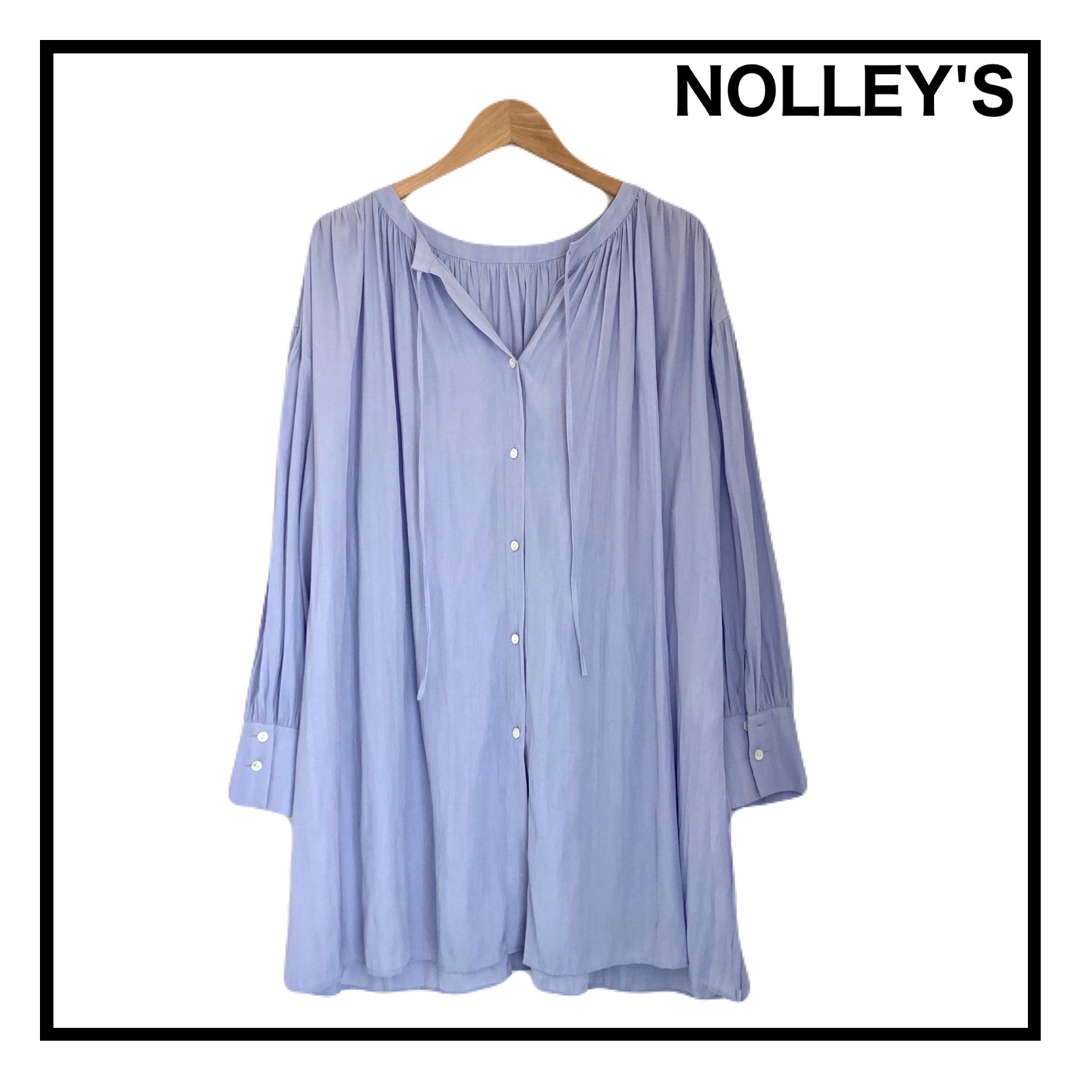 NOLLEY'S(ノーリーズ)のノーリーズ　ビッグシルエットシャツ　チュニック　レディース　長袖　ブルー　日本製 レディースのトップス(シャツ/ブラウス(長袖/七分))の商品写真