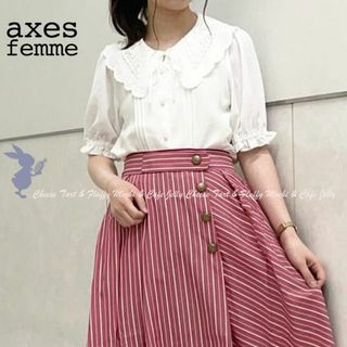 アクシーズファム(axes femme)のaxes femme バラ刺繍襟ブラウス 白(シャツ/ブラウス(半袖/袖なし))