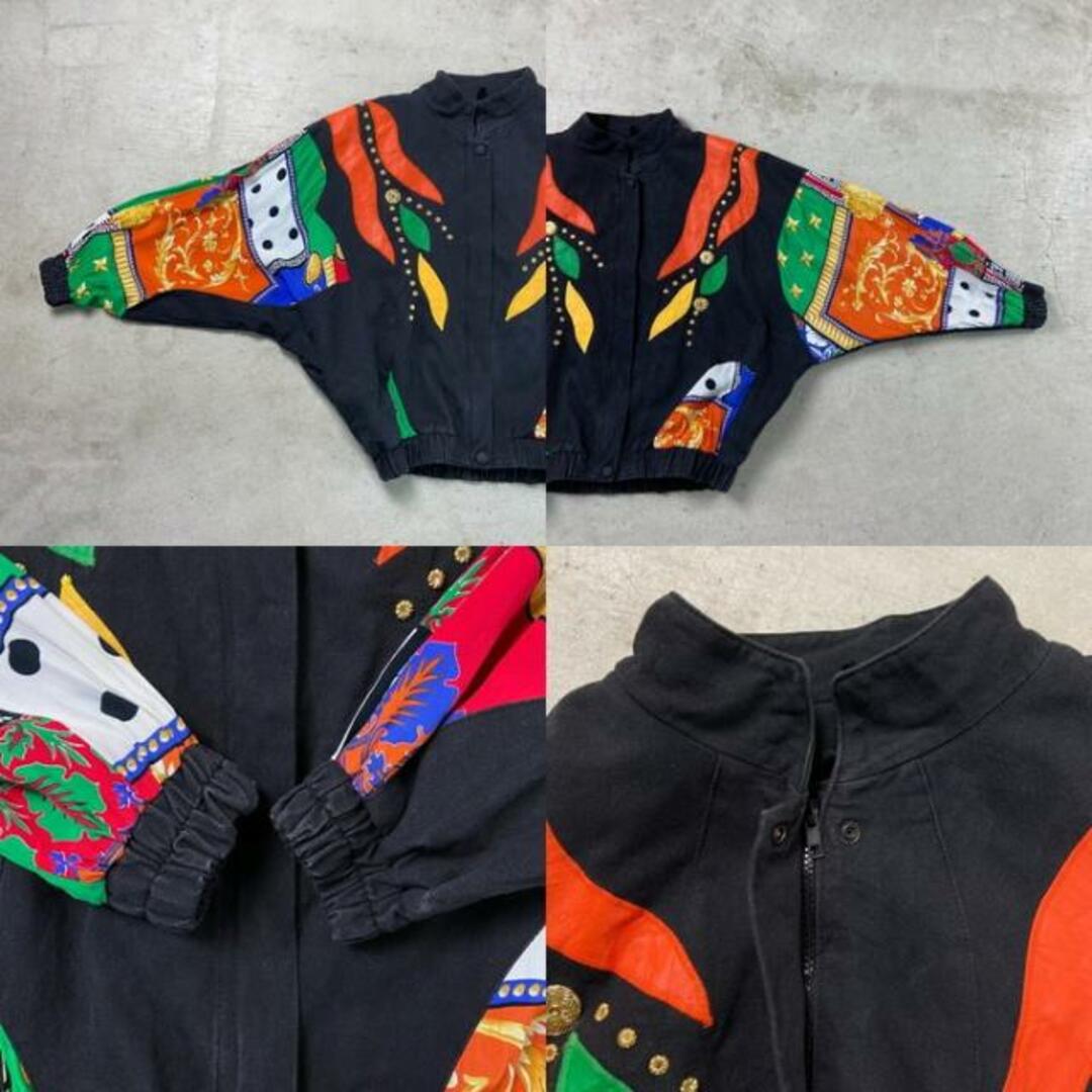 80年代〜90年代 Julian K クレイジーパターンブルゾン レザー切り替え パッチワーク コンチョ デザインジャケット レディースL相当 メンズ レディースのジャケット/アウター(ブルゾン)の商品写真
