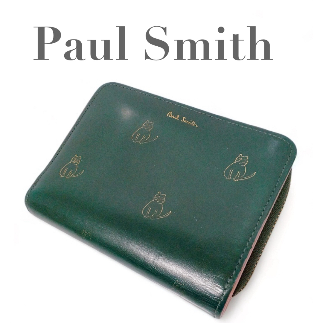 Paul Smith(ポールスミス)の極美品 ポールスミス 折り財布 猫 ネコ ドゥードゥル カーキ レザー レディースのファッション小物(財布)の商品写真