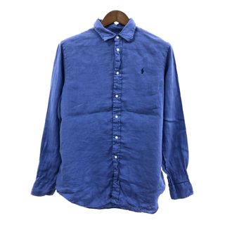 ポロラルフローレン(POLO RALPH LAUREN)のPolo by Ralph Lauren ポロ ラルフローレン リネンシャツ ワンポイントロゴ ブルー (メンズ L) 中古 古着 Q1261(シャツ)