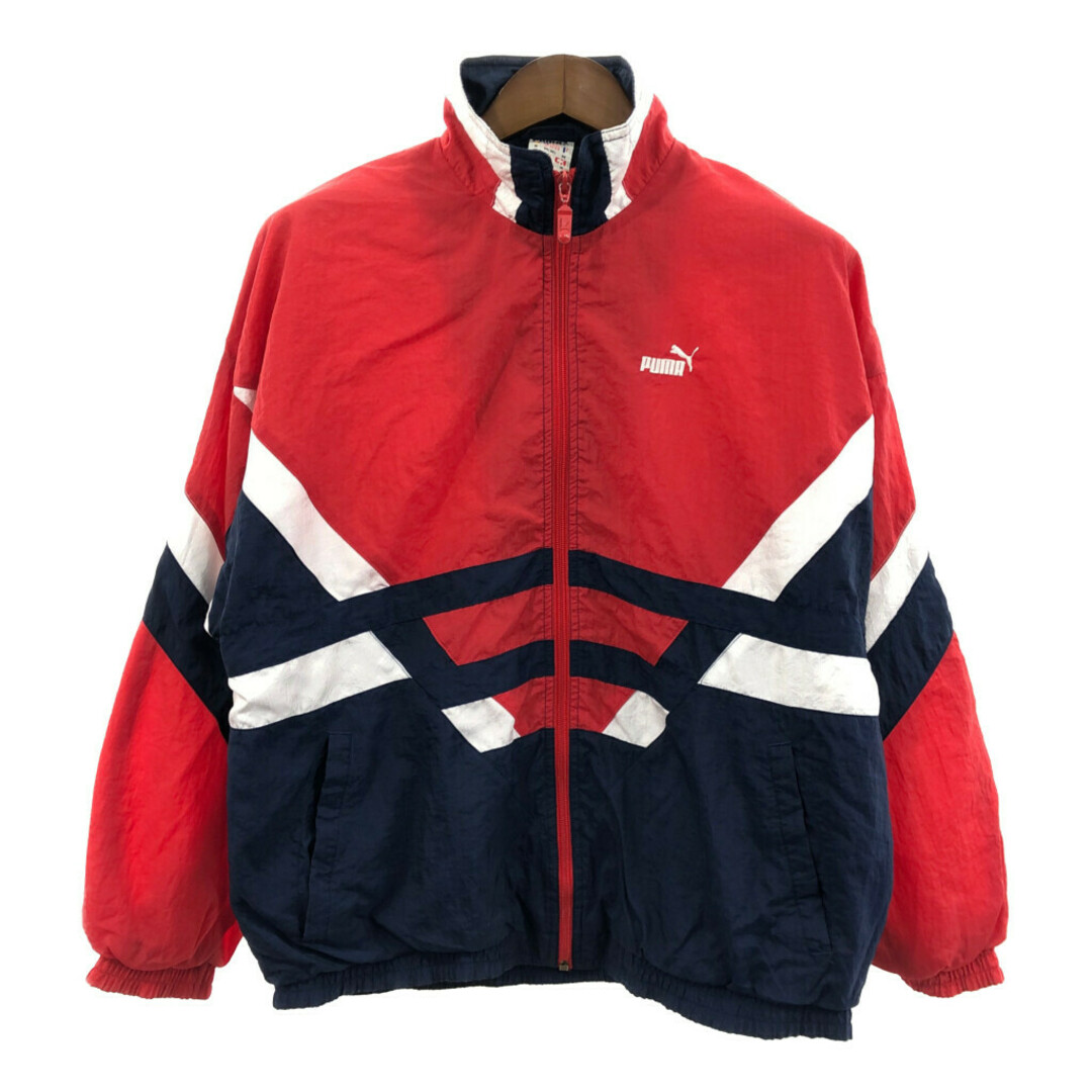 PUMA(プーマ)の90年代 PUMA プーマ ナイロン トラックジャケット レッド (メンズ M) 中古 古着 Q1262 メンズのジャケット/アウター(その他)の商品写真