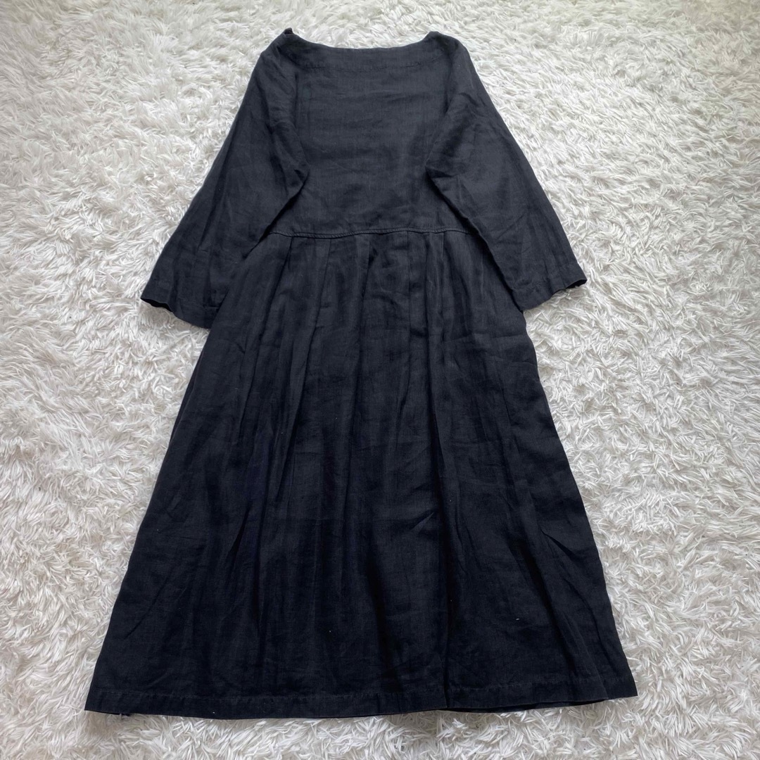 nest Robe(ネストローブ)の美品✨ネストローブ ロングワンピース 春服 タックワンピース 夏服 麻 レディースのワンピース(ロングワンピース/マキシワンピース)の商品写真