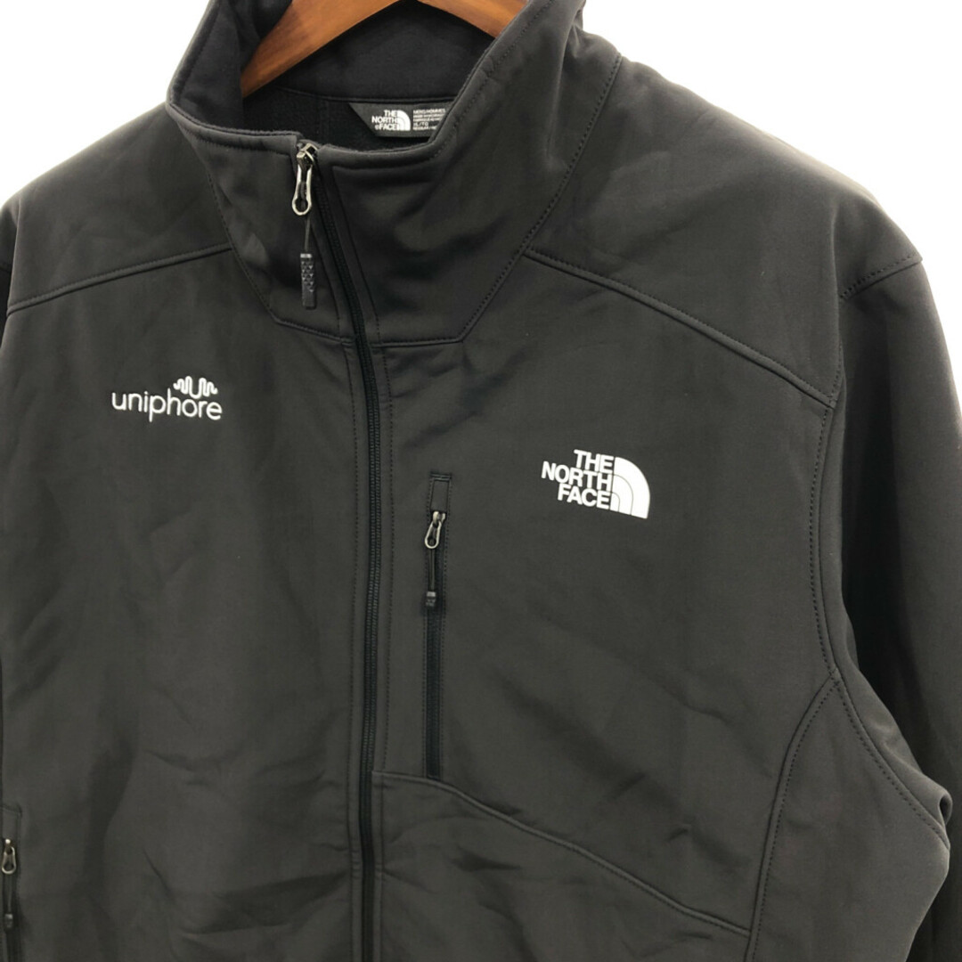 THE NORTH FACE(ザノースフェイス)のTHE NORTH FACE ノースフェイス 企業ロゴ ソフトシェルジャケット アウトドア ブラック (メンズ XL) 中古 古着 Q1282 メンズのジャケット/アウター(その他)の商品写真