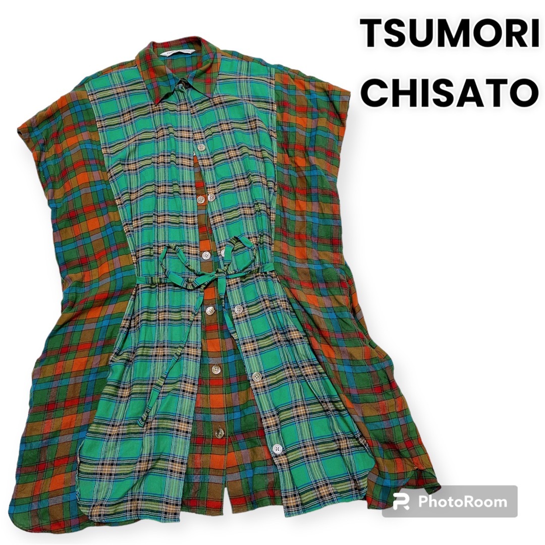 TSUMORI CHISATO(ツモリチサト)のTSUMORI CHISATO ツモリチサト チェックデザインシャツワンピース レディースのワンピース(ひざ丈ワンピース)の商品写真