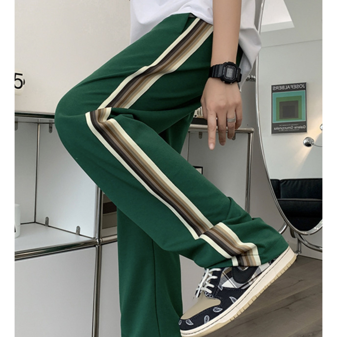 サイドライン ストリート パンツ モード パンツ メンズ　グリーン　韓国 メンズのパンツ(ワークパンツ/カーゴパンツ)の商品写真