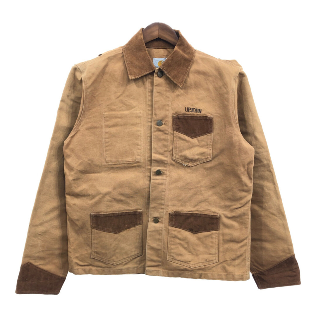 carhartt(カーハート)の80年代 Carhartt カーハート ダック カバーオール ジャケット ワーク コーデュロイ切り替え ブラウン (メンズ XL相当) 中古 古着 Q1395 メンズのジャケット/アウター(その他)の商品写真