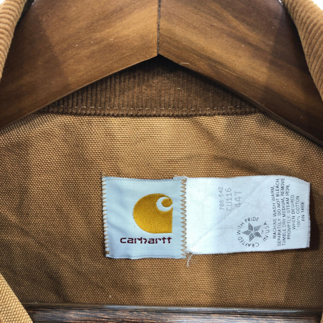 carhartt(カーハート)の80年代 Carhartt カーハート ダック カバーオール ジャケット ワーク コーデュロイ切り替え ブラウン (メンズ XL相当) 中古 古着 Q1395 メンズのジャケット/アウター(その他)の商品写真