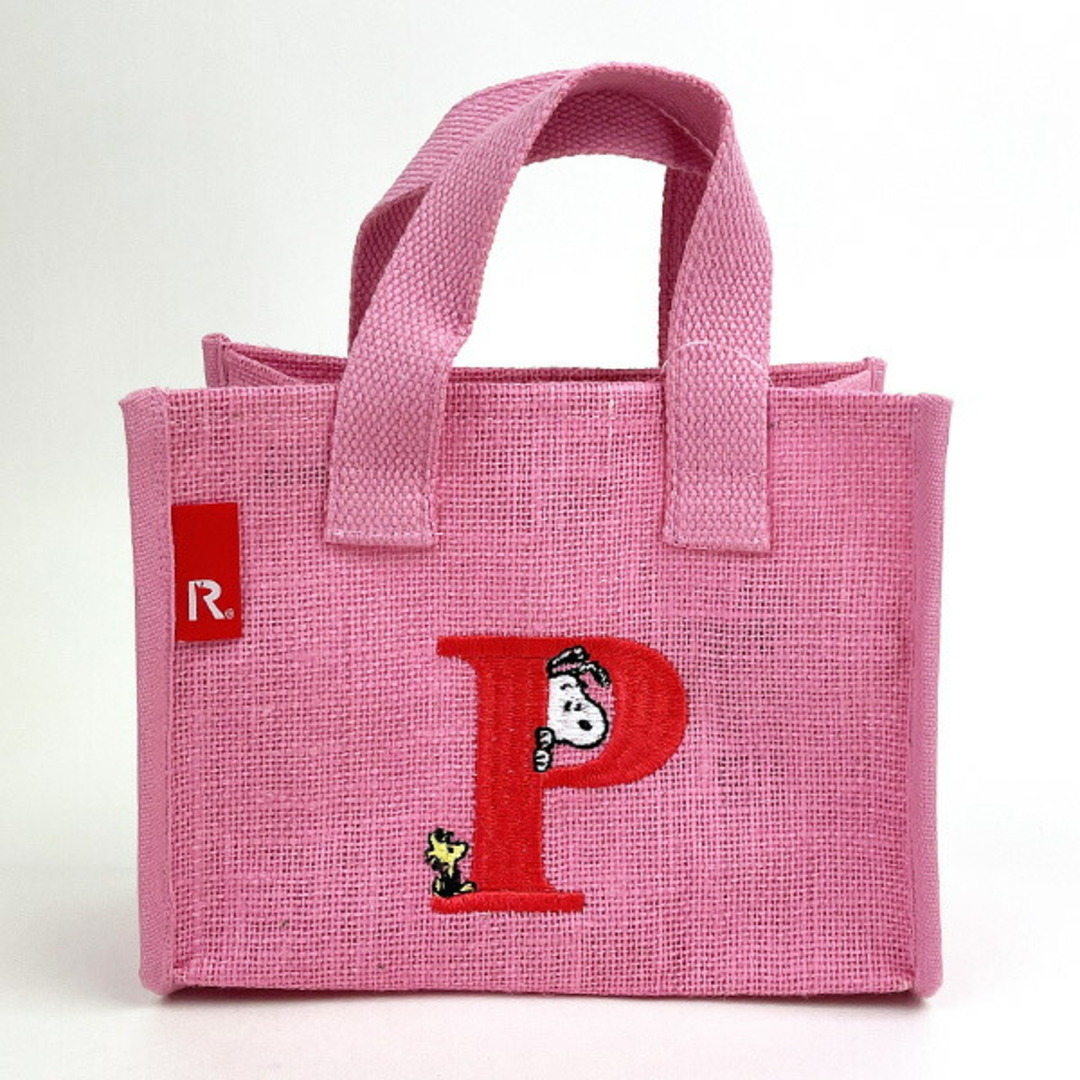 SNOOPY(スヌーピー)のスヌーピー ジュートイニシャルミニトートバッグバッグ　P ピンク 天然素材 SNOOPY　 レディースのバッグ(トートバッグ)の商品写真