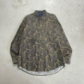 BILL BLASS 総柄 長袖シャツ フィッシュ 魚 アート ボタンダウン メンズXL相当(シャツ)