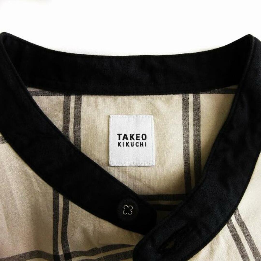 TAKEO KIKUCHI(タケオキクチ)のタケオキクチ チェックシャツ バンドカラー 長袖 ベージュ 3 L位 メンズのトップス(シャツ)の商品写真
