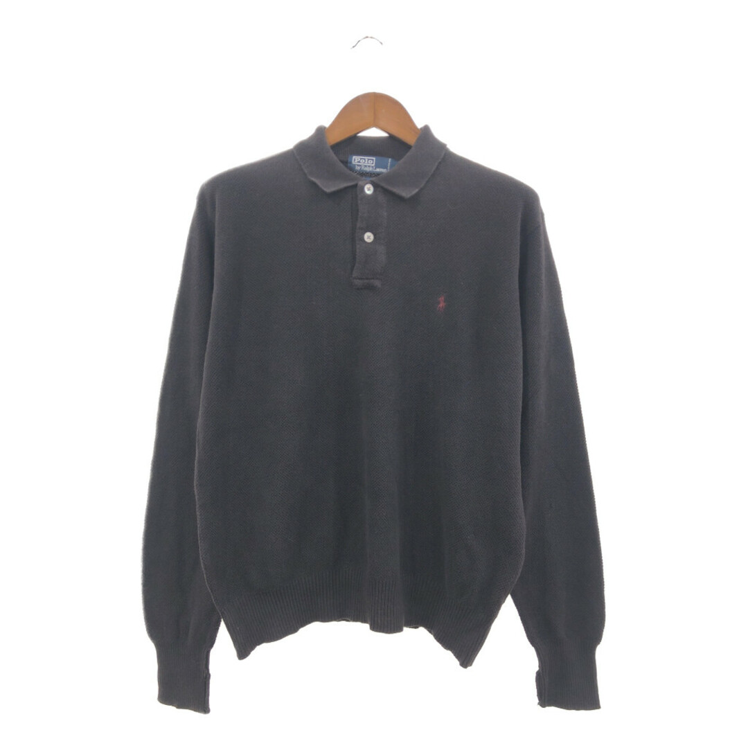 POLO RALPH LAUREN(ポロラルフローレン)の90年代 Polo by Ralph Lauren ポロ ラルフローレン 長袖ポロシャツ ブラック (メンズ L) 中古 古着 Q1467 メンズのトップス(Tシャツ/カットソー(七分/長袖))の商品写真