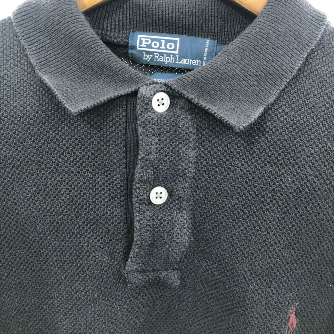 POLO RALPH LAUREN(ポロラルフローレン)の90年代 Polo by Ralph Lauren ポロ ラルフローレン 長袖ポロシャツ ブラック (メンズ L) 中古 古着 Q1467 メンズのトップス(Tシャツ/カットソー(七分/長袖))の商品写真