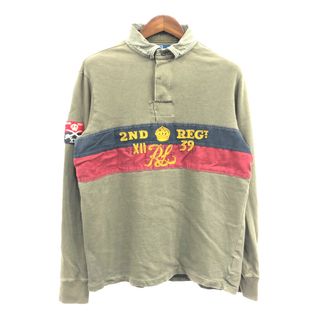 ポロラルフローレン(POLO RALPH LAUREN)のPolo by Ralph Lauren ポロ ラルフローレン 2nd REG 長袖 ポロシャツ アメカジ カーキ (メンズ L) 中古 古着 Q1486(ポロシャツ)