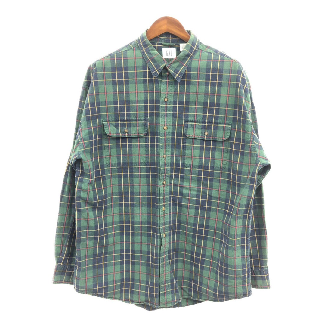 GAP(ギャップ)の90年代 GAP ギャップ 長袖シャツ オールドギャップ チェック グリーン (メンズ XL) 中古 古着 Q1483 メンズのトップス(シャツ)の商品写真