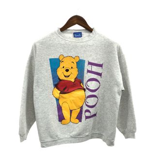 ディズニー(Disney)の90年代 USA製 Disney ディズニー POOH くまのプーさん スウェット キャラクター グレー (メンズ LARGE) 中古 古着 Q1488(スウェット)