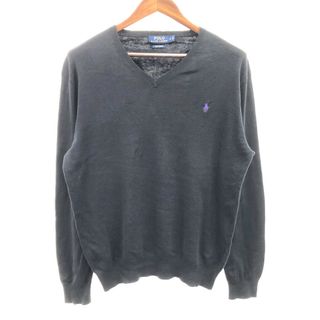 ポロラルフローレン(POLO RALPH LAUREN)のPolo by Ralph Lauren ポロ ラルフローレン Vネック セーター ワンポイントロゴ ブラック (メンズ L) 中古 古着 Q1495(ニット/セーター)