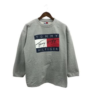 トミーヒルフィガー(TOMMY HILFIGER)の90年代 USA製 TOMMY HILFIGER トミーヒルフィガー ブランドロゴ プルオーバー スウェット グレー (メンズ XL) 中古 古着 Q1500(スウェット)