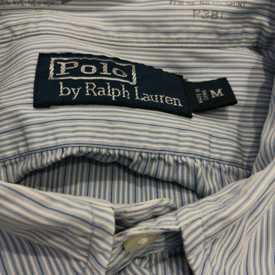 POLO RALPH LAUREN(ポロラルフローレン)のPolo by Ralph Lauren ポロ ラルフローレン ワンポイントロゴ 長袖シャツ ストライプ ブルー (メンズ M) 中古 古着 Q1523 メンズのトップス(シャツ)の商品写真