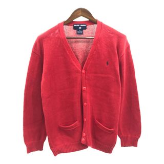 ポロラルフローレン(POLO RALPH LAUREN)の90年代 POLO SPORTS ポロスポーツ ワンポイントロゴ コットンニット カーディガン レッド (メンズ L) 中古 古着 Q1532(カーディガン)