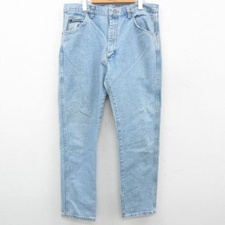 ラングラー(Wrangler)のW35★古着 ラングラー Wrangler ジーンズ メンズ 90年代 90s テーパード コットン USA製 薄紺 ネイビー デニム 23aug04 中古 ボトムス ジーパン Gパン ロング パンツ(ワークパンツ/カーゴパンツ)