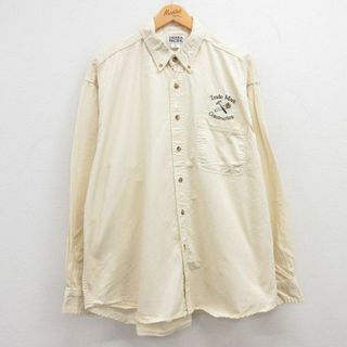 XL★古着 長袖 シャツ メンズ 工具 大きいサイズ コットン ボタンダウン ベージュ カーキ 23aug01 中古 トップス(シャツ)