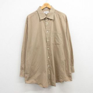 XL★古着 長袖 シャツ メンズ 大きいサイズ ロング丈 コットン 濃ベージュ カーキ 23aug01 中古 トップス(シャツ)