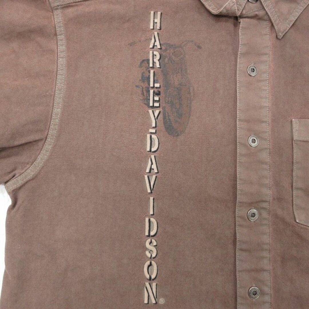 Harley Davidson(ハーレーダビッドソン)のL★古着 ハーレーダビッドソン Harley Davidson 長袖 シャツ メンズ バイク ダック地 コットン 茶 ブラウン 23aug03 中古 トップス メンズのトップス(シャツ)の商品写真