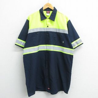 レッドキャップ(RED KAP)のXL★古着 レッドキャップ 半袖 ワーク シャツ メンズ リップストップ リフレクター ロング丈 紺他 ネイビー 23aug01 中古 トップス(シャツ)